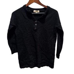 SEZANE Black Merino Wool Henley‎ Button Neck Jumper Sweater Top Size L